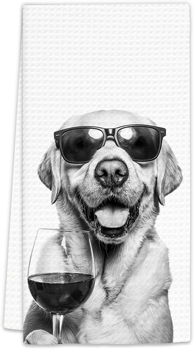 FIicy Labrador Retriever Gifts Wine Kitchen Towels, Gifts for Labrador Retriever Dog Wine Lovers Decorative Hand Dish Towel for Kitchen Home Bar, Funny LabradorDog Owners Home Bar Decor(16x24In) - Image 1